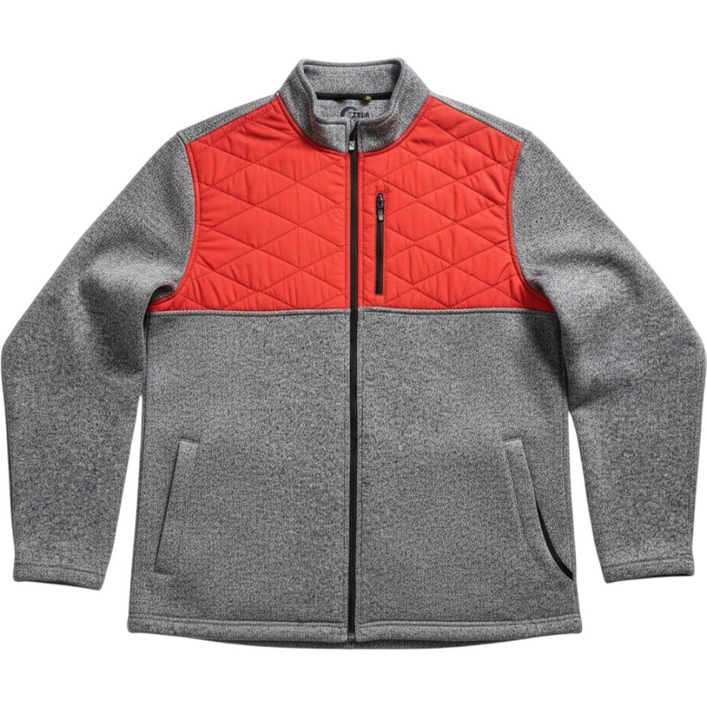 Zyia Active Jacket Mens 4XL Grey Red Quilted Sweater Knit Full Zip Mock Neck